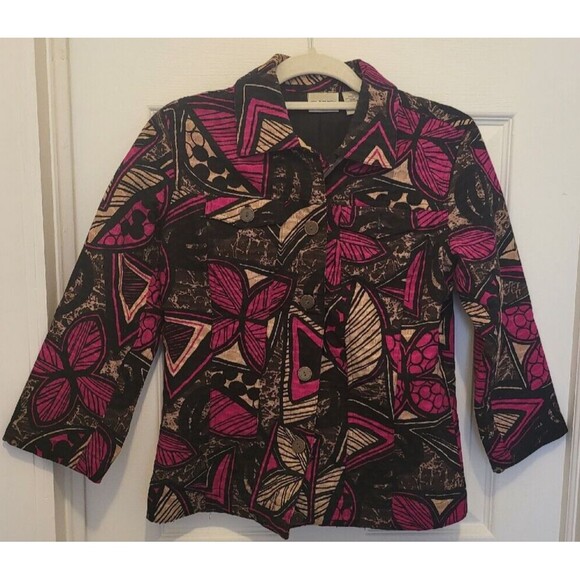 Chico's Geometric Blazer Black and Purple Size 4 (Chico's Size 0) - Picture 2 of 5